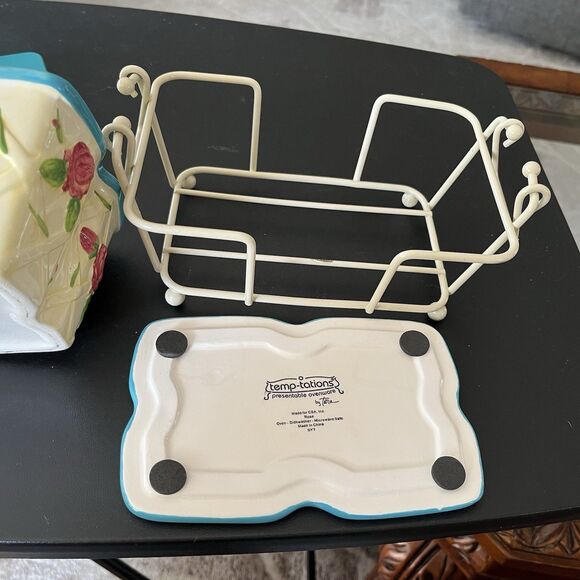 Temp-Tations Presentable Ovenware By Tara Roses 1Qt Loaf Pan Cover Trivet & Rack - Picture 5 of 9